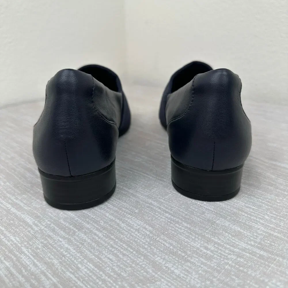 Clarks Women Navy Leather Juliet Gem Comfort Loafers Slip On Shoes 8M